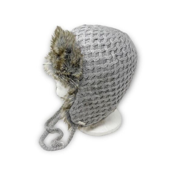 Calvin Klein Waffle Knit Trapper Hat Cap Winter Tassels Faux Fur Gray OSFM - Picture 1 of 11